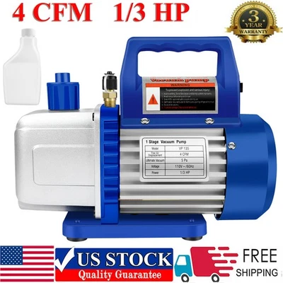 4CFM 1 Stage Vacuum Pump 1/3HP HVAC Refrigeration Air Conditioning Rotary Vane - Image 1 of 4