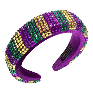 Mardi Gras Velvet Rhinestone Headband in Purple, Green, and Yellow - Picture 1 of 7