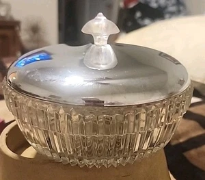 VTG Heavy Dish Chrome Lid Ribbed Glass Candy Dish Covered Dish 5.5 x 4 Inch K - Picture 1 of 11