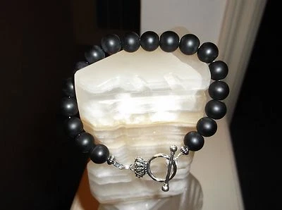 PULSERA HOMBRE HECHA A MANO 8 1/4" 10MM NEGRO MATE ÁGATA ÓNIX CUENTAS Foto 1 de 4