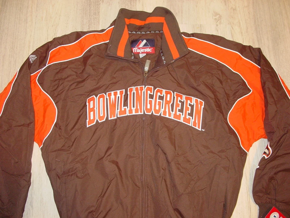 Jaqueta de beisebol atlética verde boliche BGSU FALCONS aquecimento MAJESTIC GRANDE - Imagem 1 de 4