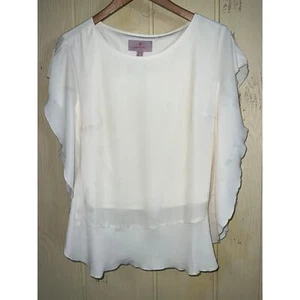 Blusa Laurie Fieltro Talla Pequeña QVC Volantes Mariposa TOP Crema Forrada de Gasa 6 8 - Imagen 1 de 11