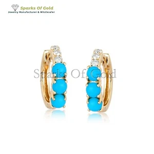 Joyería de cumpleaños y aniversario Huggies de oro 14K turquesa y diamantes genuinos - Imagen 1 de 3