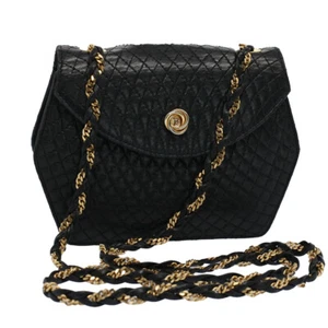 BALLY Quilted Chain Shoulder Bag Leather Black Auth ep1780 - Picture 1 of 19