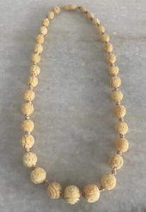 Vintage Carved Bovine Bone Hand Carved Necklace Gradual Creamy White Organic 18" - Picture 1 of 3