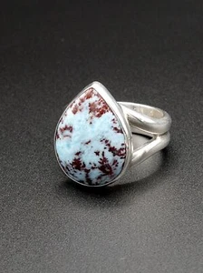 Dendritischer Larimar Tropfen Ring, Sterlingsilber - Größe 9 - Bild 1 von 9