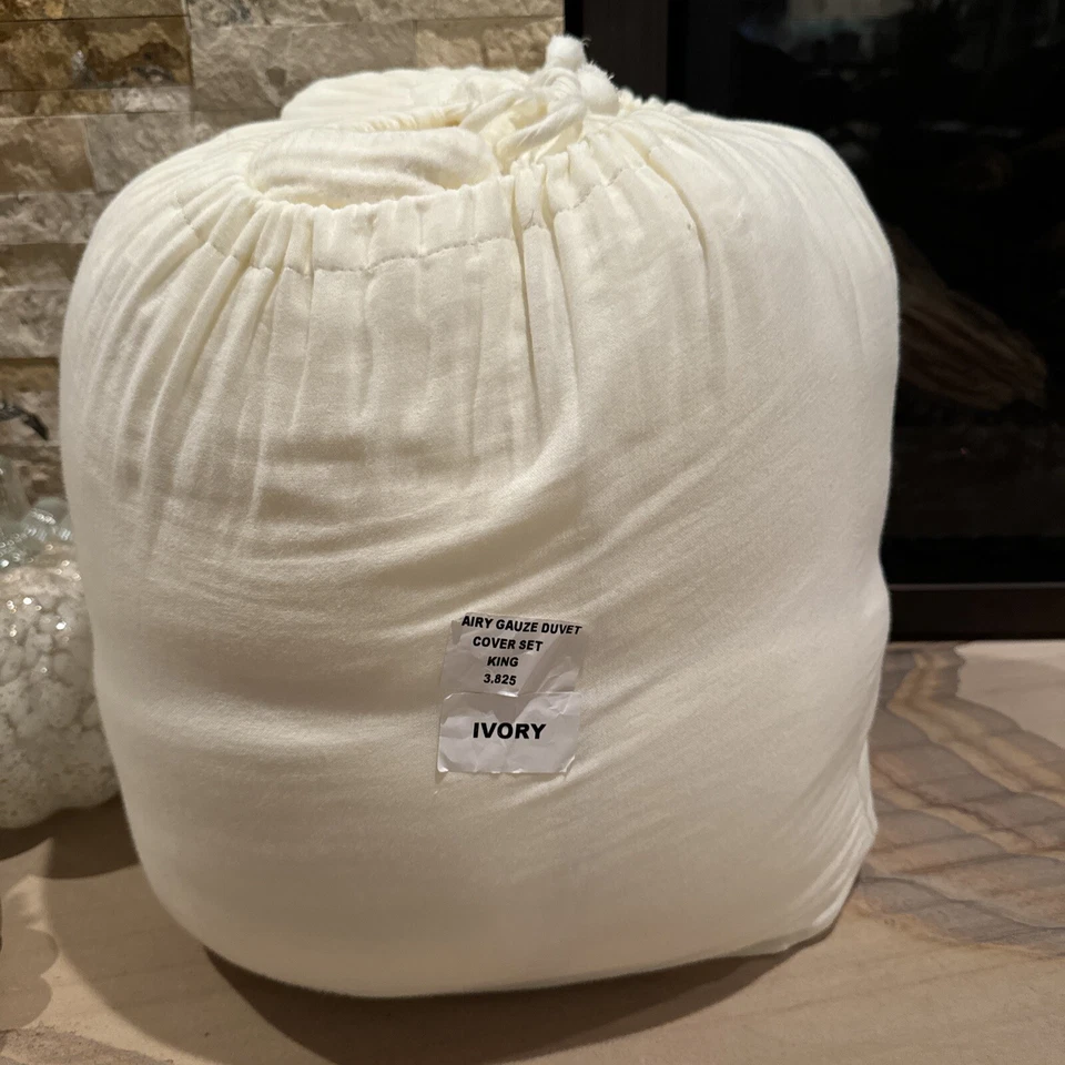 Juego de funda nórdica Quince algodón orgánico gasa aireada fundas KING marfil nuevo sin etiquetas caja abierta Foto 1 de 4