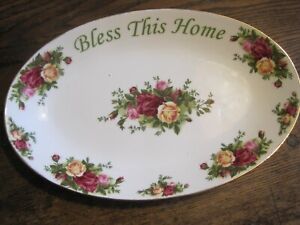 Royal Albert Old Country Roses Bless this Home Oval Platter Tray W/1962 Stamp