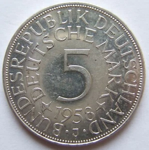 Coin BRD Silver Eagle 5 German Marks 1958 J in Extremely fine with Expertise - Picture 1 of 2