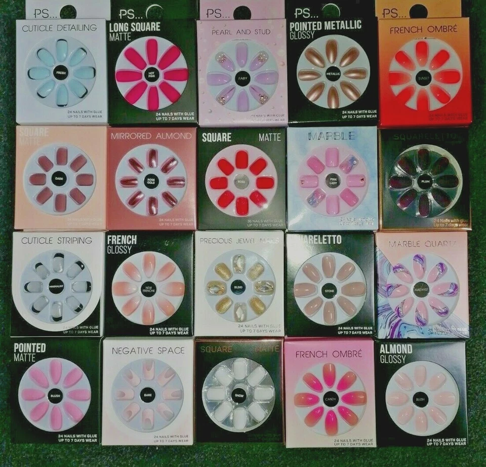 24 PS False Nails Stick on Extensions Pointed, Jewels, French, Squareletto, Long - Image 1 of 1