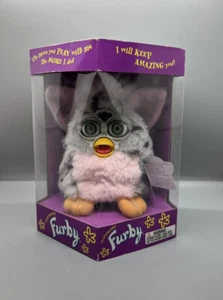 Vintage Furby Leopard 1998 Neu im Karton versiegelt grau schwarz Flecken rosa Bauch NEUWERTIG - Bild 1 von 4