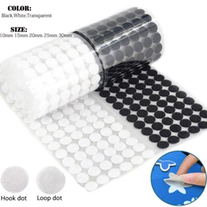 Hook & Loop Sticky Self Adhesive Round Dots 10,15,20,25,30mm Clear, Black, White - Picture 1 of 14