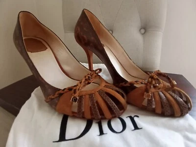 Dior Damen Pumps Schuhe Leder Braun Veloursleder Schlange Wie Neu 39 .5 - Bild 1 von 4