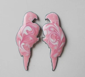 PARROT POST EARRINGS- Enamel on Copper POST EARRINGS- INGA-PINK/WHITE COLORS - Picture 1 of 3