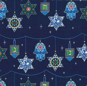 Peace Love & Light CM7990 by Michael Miller Hanukkah Star of David Dreidels BTFQ - Picture 1 of 6