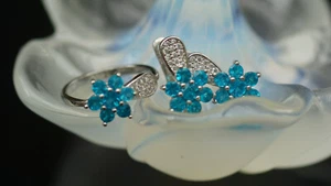 Silber (925) Ohrringe + Ring (Gr.17) mit Neon Apatit (natur.) - Set - Bild 1 von 12