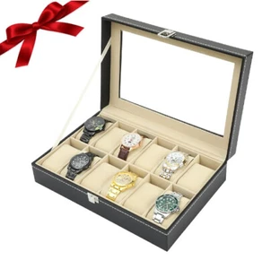 12 slot pelle PU orologio da polso orologio espositore scatola portaoggetti organizer custodia US - Foto 1 di 8