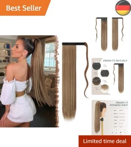 Lang Glattes Haarteil 60cm – Zopf Extension Braun & Blond – Kunsthaar Ponytail - Bild 1 von 9