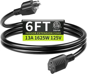 16/3 Black Extension Cord 6 FT Indoor, Short Extension Cord for Laptops - Picture 1 of 7