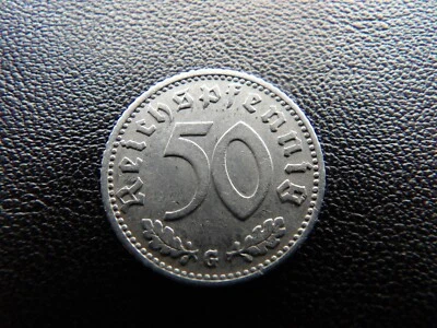 Germany 1944 G swastika Aluminum Nazi Eagle 50 pfennig Reichspfenning Coin H - Image 1 of 4