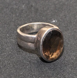 Anello donna vintage Argento 925 con Topazio sintetico marrone 18 mm - Foto 1 di 8