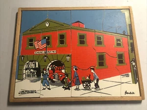 Vintage Creative Playthings Fire House Engine See Inside Wooden Puzzle 16 Pieces - Bild 1 von 6