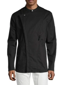 $575 HELMUT LANG Black Cotton Moto Biker Asymmetrical Jacket Coat - Size S - Picture 1 of 12
