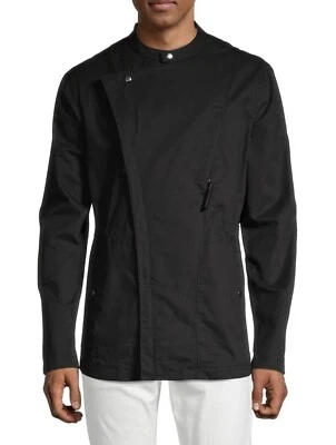 $575 HELMUT LANG Black Cotton Moto Biker Asymmetrical Jacket Coat - Size S - Image 1 of 4