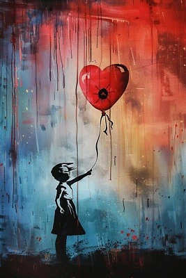 BANKSY STYLE RED BALLOON GIRL CANVAS PICTURE PRINT WALL ART - Image 1 of 3