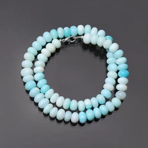 Collar con cuentas de ópalo caramelo azul peruano - cuentas de piedras preciosas rondelle lisas de 9 mm - Imagen 1 de 10
