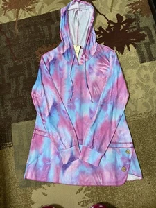 Women Tie & Dye MEDIUM Multicolored Tunic Hoodie Sweatshirt Long Sleeve New - Picture 1 of 9