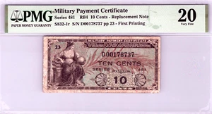 Series 481 10 Cents "REPLACEMENT" 1st Printing (MPC) PMG 20 Very Fine S832-1r - Picture 1 of 13