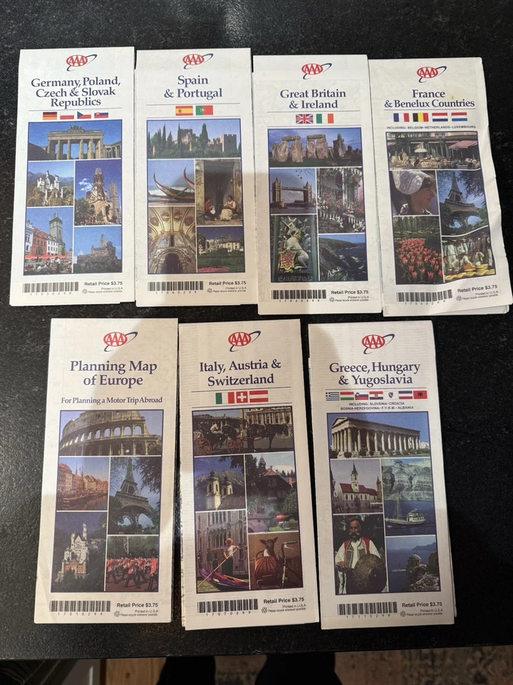 Lote de 7 mapas de planificación vintage AAA Europa conducción alrededor de 1999 Foto 1 de 3
