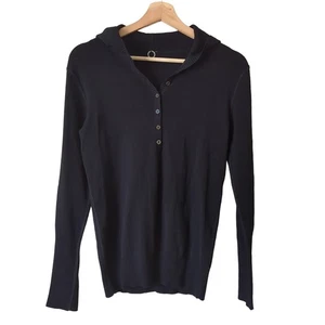 Felpa con cappuccio One Girl Who Anthropologie donna top nero manica lunga Henley S - Foto 1 di 6