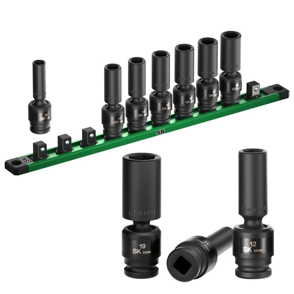 SK 3/8" Drive Universal Impact Socket Set Deep Swivel Impact s... USA FAST SHIP