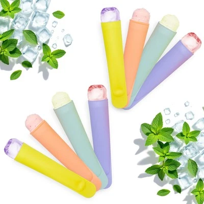 Silikon Eis Form mit Deckel - 8er Set - Wassereis Lutscher Ice Pop Tüte bunt - Bild 1 von 4