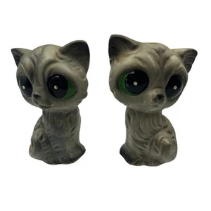 Vintage Big Eye Anthropomorphic Kitty Cat Ceramic Salt & Pepper Shakers Japan - Picture 1 of 8