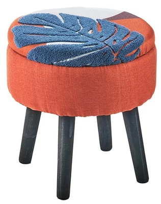 Sitzhocker Fußhocker Polster ASILI orange floralem Muster  mit Aufbewahrungfach - Bild 1 von 4