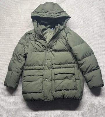 Uniqlo Kids Down Jacket 11-12 Green Ultra Light Hooded Lightweight Boys Girls - Image 1 of 4