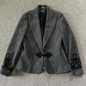 Vintage Ralph Lauren Blazer Women’s 10 Herringbone Frog Closure Italy Lambs Wool - Picture 1 of 10