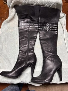 Black Women’s Size 9 Calvin Klein High Heel Boots Good Condition Top Edges Worn - Picture 1 of 13