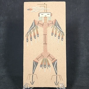 Vtg Thunder Bird Yei Kachina Sand Art Painting Signed T Willie Native American - Picture 1 of 12