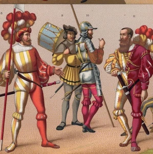 FRENCH INFANTRY & OFFICERS – 16th Century Military Dress –1876 Antique Engraving - Picture 1 of 2