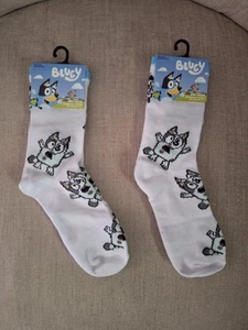Bluey Cartoon Cartoon Kids Socks 2 Pairs Shoe Size 10-4 Polyester 97% Spandex 3% - Picture 1 of 4