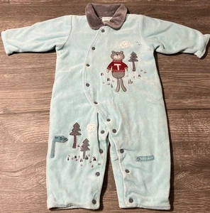Pumpkin Patch Baby Bunting Blue One Piece Body Suit, Bear in Forest SZ 3-6 Month - Picture 1 of 9