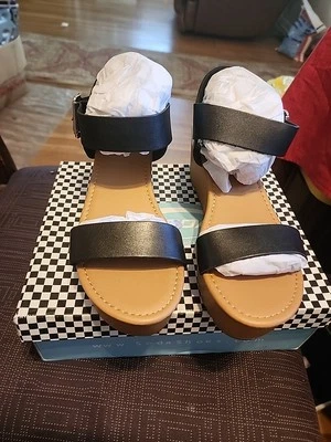 Sandalia de tacón de cuña de cuero negra con plataforma SODA para mujer talla 10 Foto 1 de 4