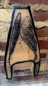 Michael Simon Geometric Design FISH Studio Pottery  Vase RARE art 10.5" x 5.5" - Picture 1 of 10