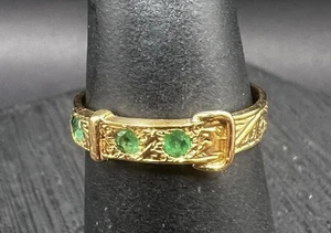 Antiker viktorianischer Ring 14 Karat Gold Smaragd geprägt florale Schnalle Größe 5,5 - Bild 1 von 11