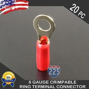 20pcs 8 Gauge Cable Gold Ring Terminal Connectors Red  Boot Electrical 5/16 Stud - Picture 1 of 1