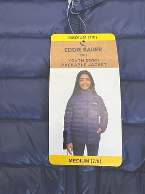 Eddie Bauer Youth Size Medium 7/8 Packable 80% Down Navy Blue  NEW WITH TAGS - Image 1 of 4